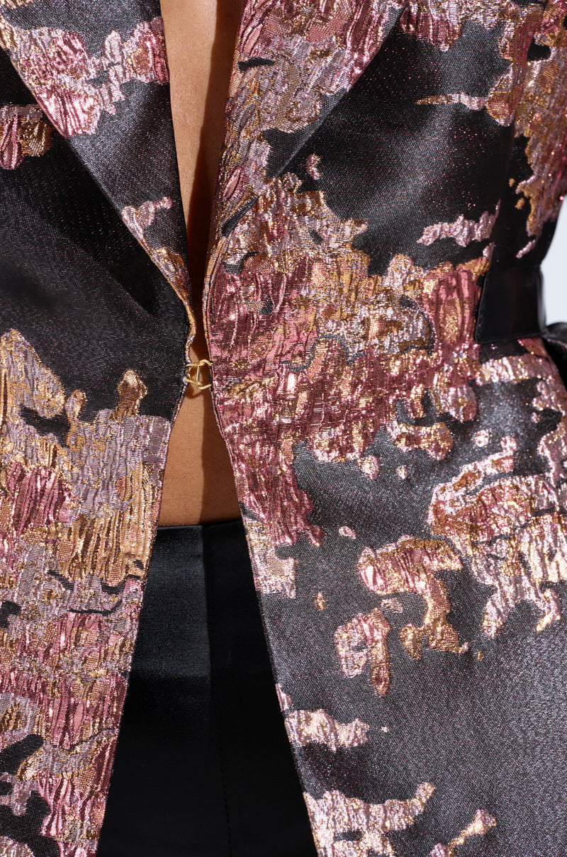 CANARY PEPLUM BLAZER IN BLACK MULTI